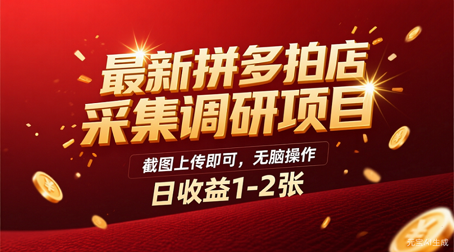 最新拼多多拍店采集调研项目，截图上传即可，无脑操作，日收益1-2张