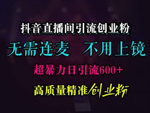 抖音直播间引流创业粉，无需连麦、无需上镜，超暴力日引流600+高质量精准创业粉