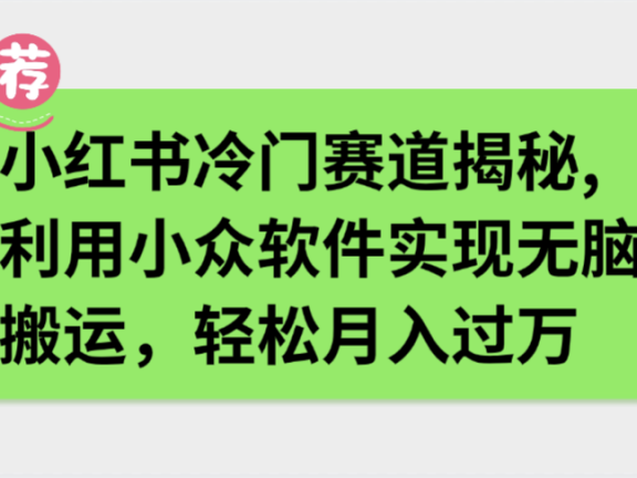 小红书冷门赛道揭秘,利用小众软件实现无脑搬运,轻松月入过万